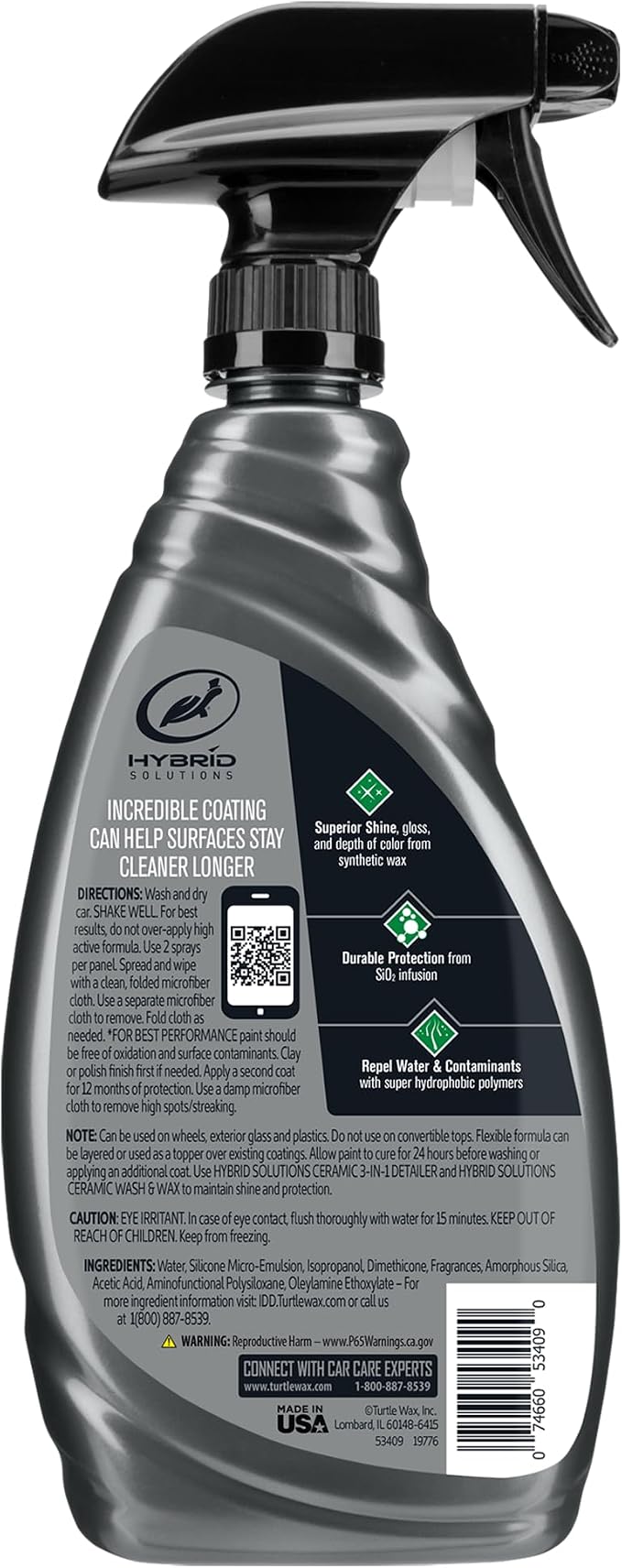 Turtle Wax Hybrid Solutions Ceramic Spray Coating, High Shine Car Wax, Offers Durable Paint Protection, Extreme Water Beading Action, Safe for Glass, Wheels, Trim and More, 16 oz (Pack of 6)