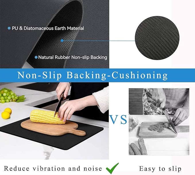 Dish Drying Mat for Kitchen Counter,Drying Mat for Dish Rack,Absorbent Hide Stain Rubber Mat,Coffee Mat, Kitchen Counter Mat (Black, 17"x31.5")