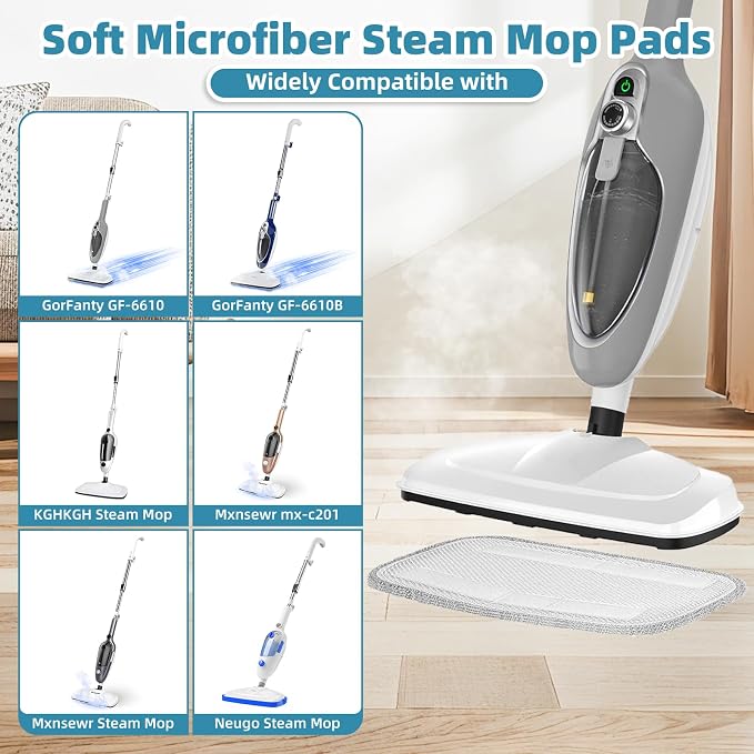 LOVECO 4 Pack Steam Mop Pads Compatible with GorFanty GF-6610B/GF-6610, Neugo NE033/NE033M & Mxnsewr, Washable Microfiber Steam Mop Replacement Pads for Multi-Surface Cleaning