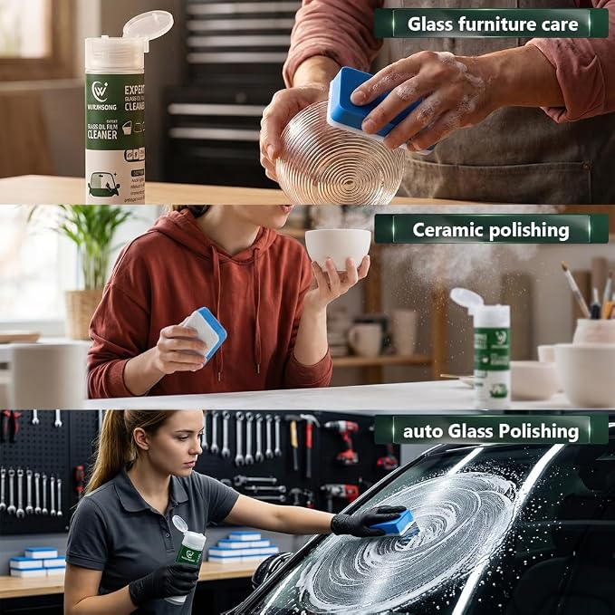 3.38 Fl Oz Cerium Oxide Glass Polish Compound, Car Glass Scratch Remover, Oil Film & Water Spot Cleaner for Windshield Windows Mirror, Remove Wiper Marks Swirls Hard Water Stains