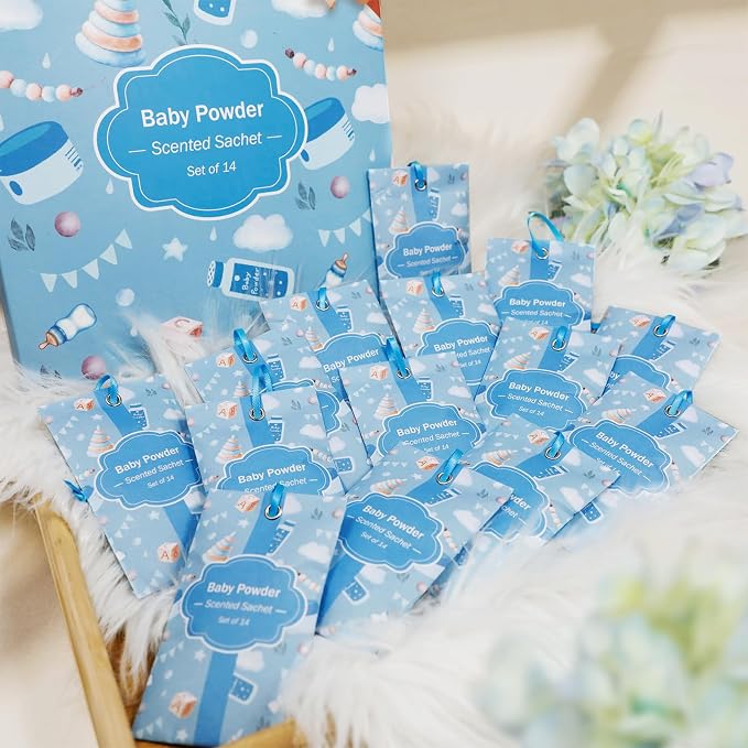 SCENTORINI Scented Sachets for Drawer and Closet, Baby Powder Scent 14 Pack | Long-Lasting Sachets Bags Gift Set, Closet Freshener Sachets, Wardrobe Freshener for Drawers, Closets, Handbags, Suitcases