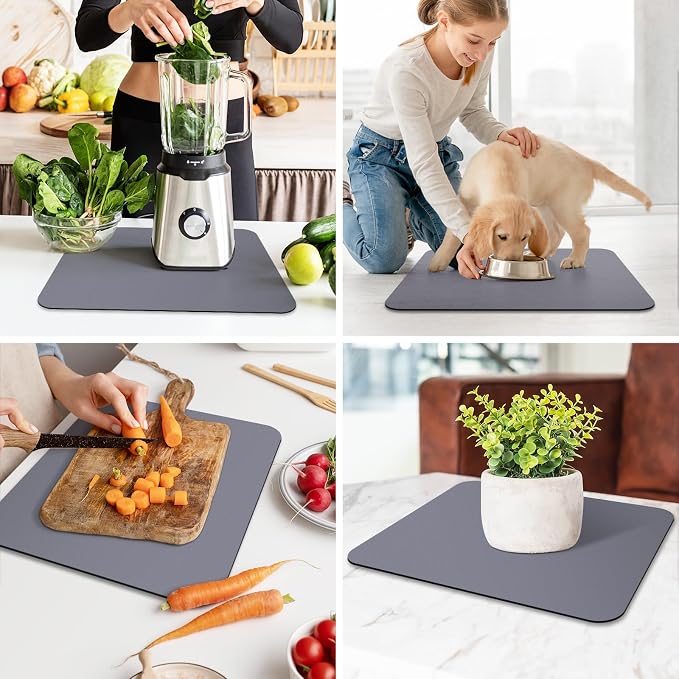 WISELIFE Dish Drying Mat Super Absorbent Drying Mat Large Dish Drying Mats for Kitchen Counter Easy Clean Dish Mat Kitchen Drying Mat15"x 18" Classic Grey