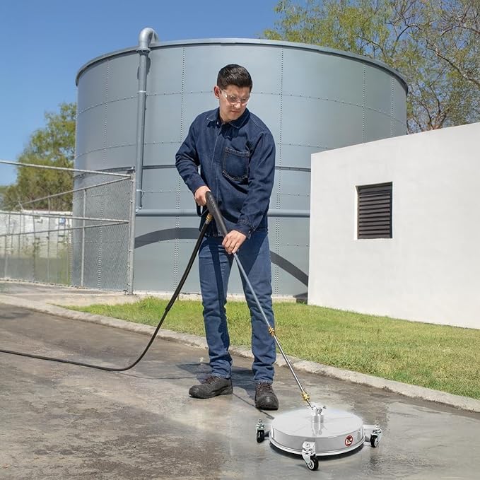 14" Pressure Washer Surface Cleaner with 4 Wheels, Stainless Steel Power Washer Surface Cleaner for Driveways Sidewalks Patios, 1/4" Quick Connector, 2 Extension Wand, 4000 PSI