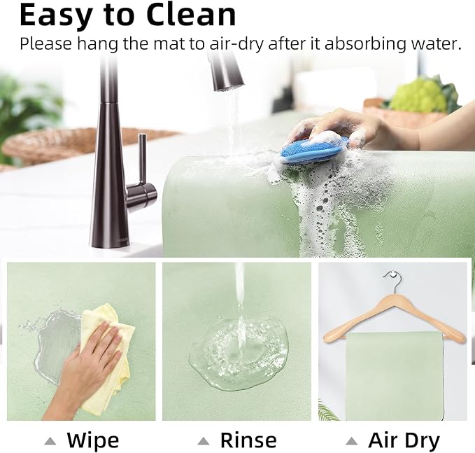 LOPNUR Kitchen Dish Drying Mat, 31.5"x17" Dish Drying Mats for Kitchen Counter, Diatomite Coffee Mat, Super Absorbent Dish Drying Pad, Heat Resistant Mat with Anti-slip Rubber Backed, Sage Green