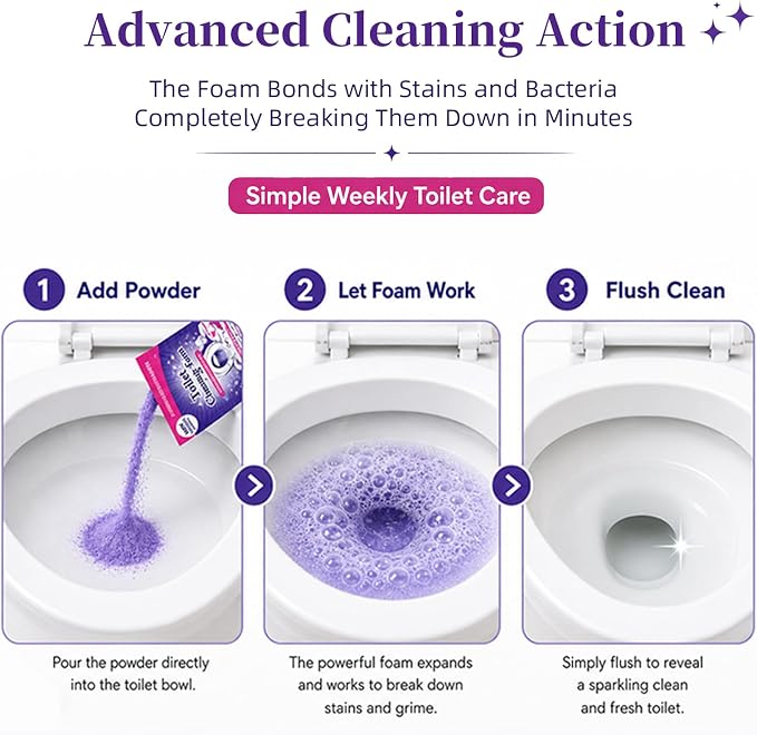 Toilet Cleaning Foam Powder, Toilet Bowl Cleaner for Limescale, 3.52 Oz | Self-activating foam helps loosen hard water marks, yellow stains, toilet rings and mineral buildup for easier bowl care