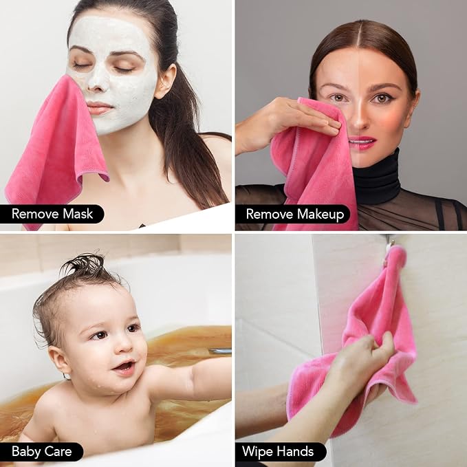 SINLAND Microfiber Facial Cloths Fast Drying Washcloth 12inch x 12inch Dark pink 6 pack