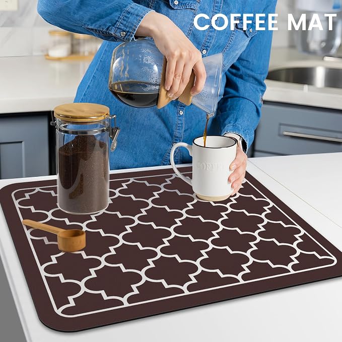 WISELIFE Dish Drying Mat Super Absorbent Drying Mat Large Dish Drying Mats for Kitchen Counter Easy Clean Dish Mat Kitchen Drying Mat15"x 18" Stylish Chocolate