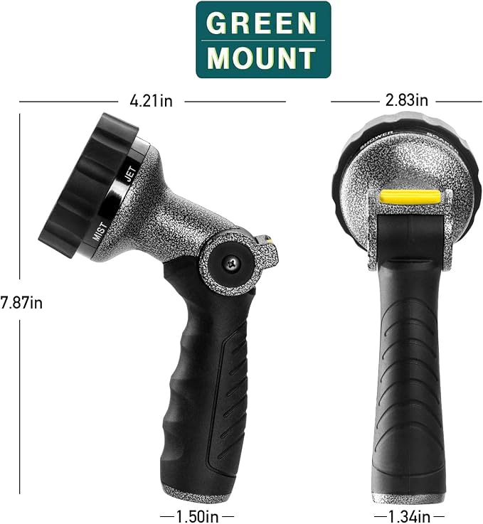 GREEN MOUNT Garden Hose Nozzle, Water Hose Spray Nozzle with Thumb Control On Off Valve for Easy Water Flow Control, Black-grey