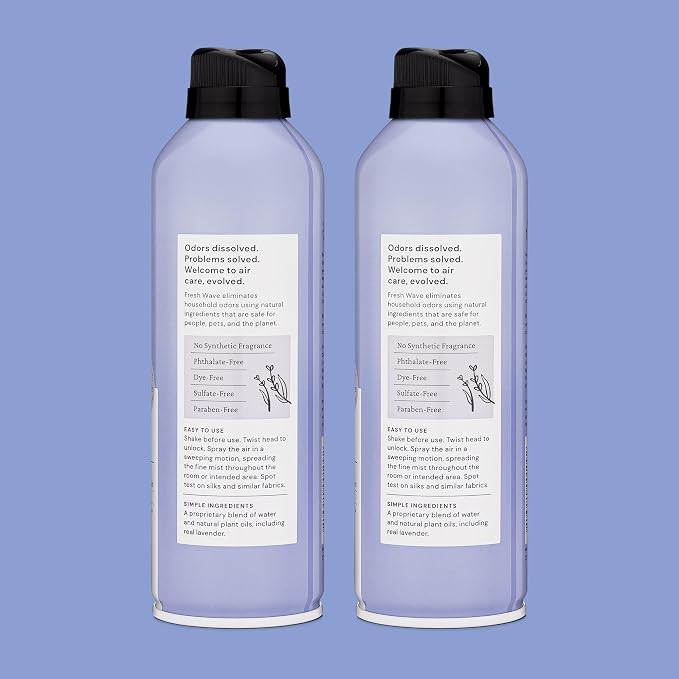 Fresh Wave Lavender Air Freshener Spray, 8 oz, 2-Pack Room Odor Eliminator | Non-aerosol fine mist, Plant oil formula, Paraben- and phthalate-free, Bathroom and pet area safe, Fabric and furniture use