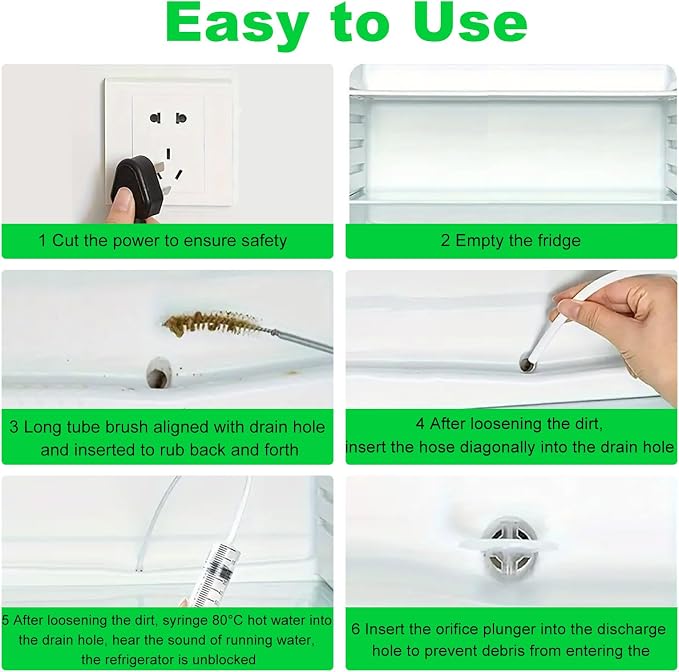 8 PCS Refrigerator Drain Cleaning Tool - Fridge Water Line Cleaner Kit with Long Tube Brush Cleaner, Water Dispenser Cleaning Kit