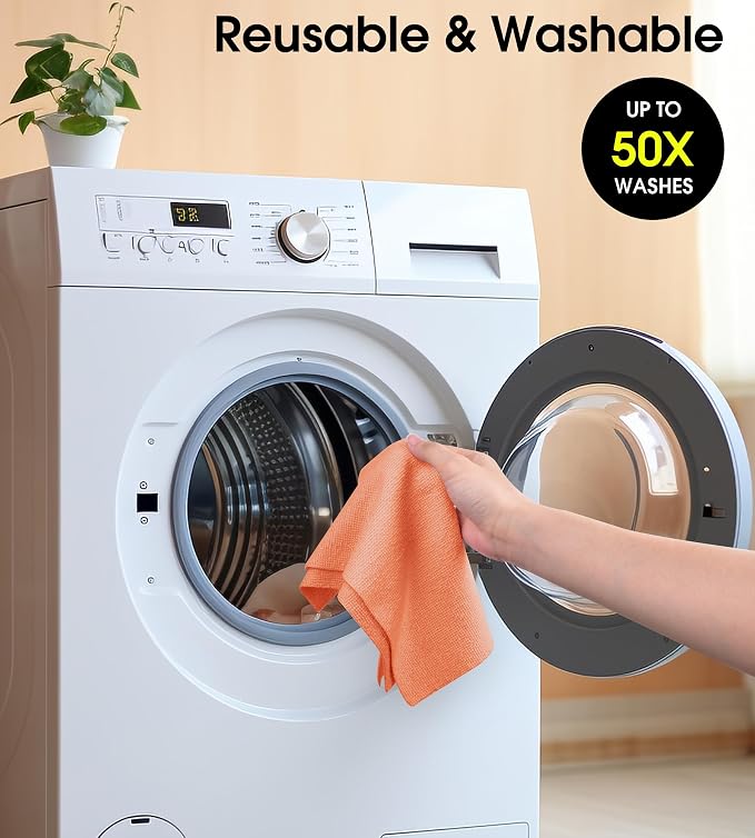 KitchLife Microfiber Cleaning Cloth Roll - Tear-Away Reusable Microfiber Paper Towels, Lint-Free, Washable, 20 Sheets for Kitchen, Car, Dishes, and Sensitive Surfaces (Coral)