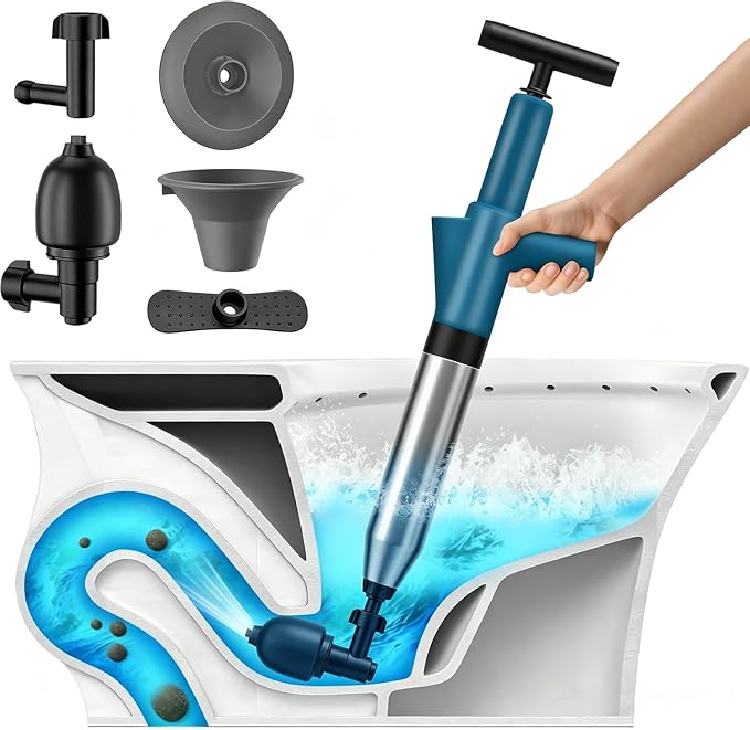 Toilet Plunger, High-Pressure Toilet Snake, Clog Remover, Heavy-Duty Air Drain Unclogger with Visual Barometer, Powerful Drain Auger, Plungers for Bathroom