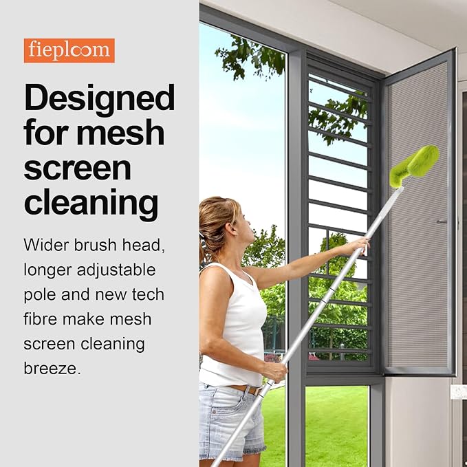 Window Screen Cleaning Brush with 62in Extension Pole | Innovative Fibre Mesh Screen Cleaner for Window Mesh, Patio Screens, Screen Doors, Pool Cage & Fence - Dry or Wet Use