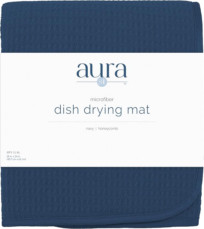 S&T INC. Dish Drying Mat XL, 18” x 24”, Absorbent Microfiber Kitchen Counter Mat, Dish Drying Pad for Dishes, Utensils, Pots and Pans, Extra Large, Navy