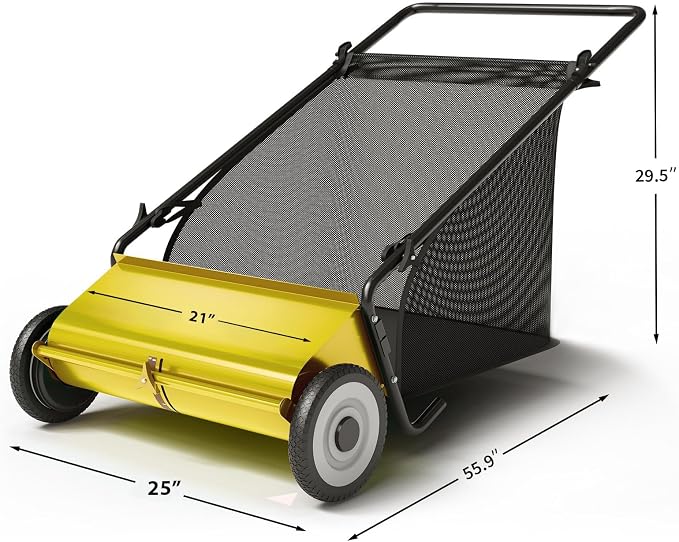Garvee Push Lawn Sweeper,21-Inch Width Enhanced 4-Brush System with Large 3.5 cu. ft. Hopper Bag, Ideal for Yard and Garden Cleanup, Yellow | Brush Height Adjustment, All-Terrain Suitable, 7 cu.ft Hopper Bag, Durable Steel Frame, Easy Setup, Compact & ...