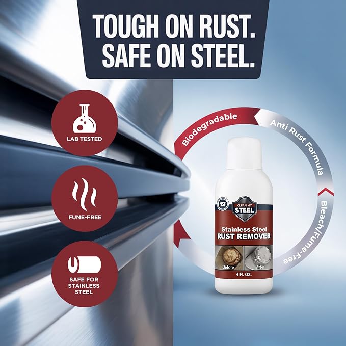 CLEAN MY STEEL Stainless Steel Rust Remover Cream (4 Fl oz) | NSF certified rust remover cream. Safe for home appliances and grills.