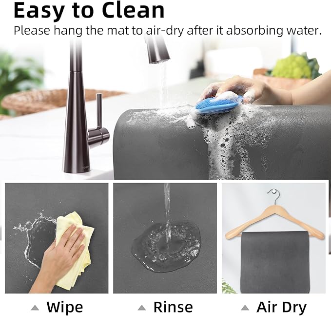LOPNUR Kitchen Dish Drying Mat, 31.5"x17" Extra Large Dish Drying Mats for Kitchen Counter, Diatomite Coffee Mat, Super Absorbent Dish Drying Pad, Heat Resistant Mat with Anti-slip Rubber Backed, Grey