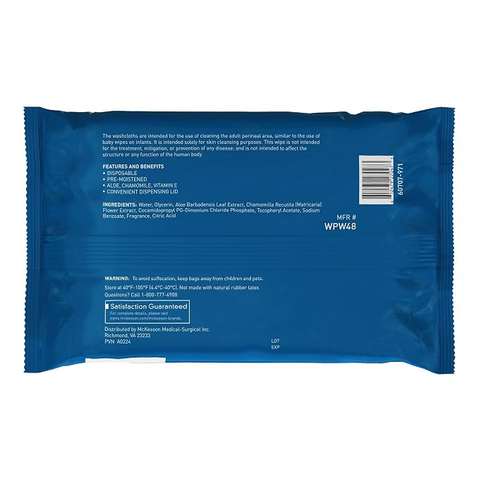 McKesson Washcloth Wipes, Scented, Adult Wet Wipes, 3 Pack, 144 Washcloths | Disposable Wash Cloths for Body, Disposable Wet Wipes for Adults, Alcohol-Free, No-Rinse Formula