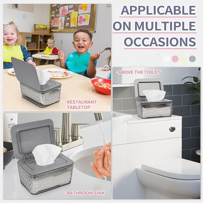 Wipes Dispenser, One-Handed Operation Wipe Holder for Baby & Adult, Seal-Designed Wipes Container for Bathroom Keep Diaper Wipes Fresh (Grey)