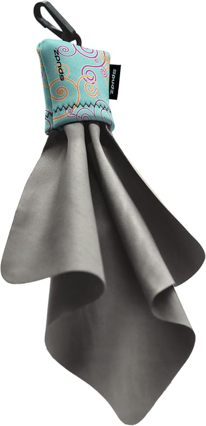 SPUDZ Classic Microfiber Lens Cleaner – Clip-On Pouch, Washable – for Binoculars, Scopes, Glasses, Screens | Classic | Baby Blue Swirls, 6 x 6 Inch (3-Pack)
