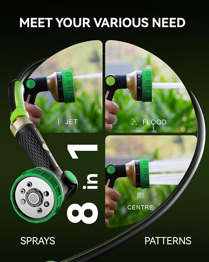 RAINPOINT Hose Sprayer Nozzle Heavy Duty - 2 Pack 8 Spray Patterns Garden Hose Nozzle with Adjustable Flow Control for Watering Plants, Washing Cars,Washing Pets, Thumb Control (2 Packs, Olive Green)
