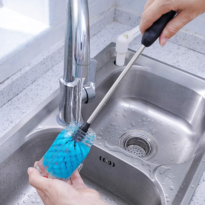 MOSOLAN Stainless Steel Water Bottle Brush, Long Handle Scrubbing Brush, Built for Cleaning Sports Bottles, Baby Bottles, Cups, Coffee Mugs, Glasswares, Wine Decanters, Flask, 2 Pack, 13 in - 15 in