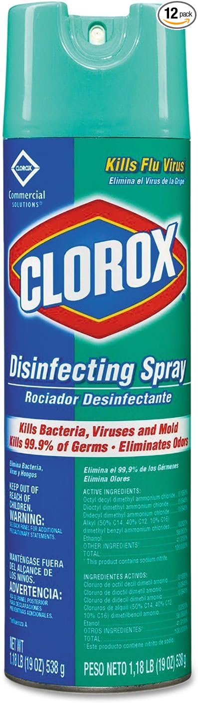 Clorox Disinfecting Spray Multi-Surface Cleaner, Kill Bacteria, Viruses and Mold, Eliminate Odors, 19 Oz - 12 Pack