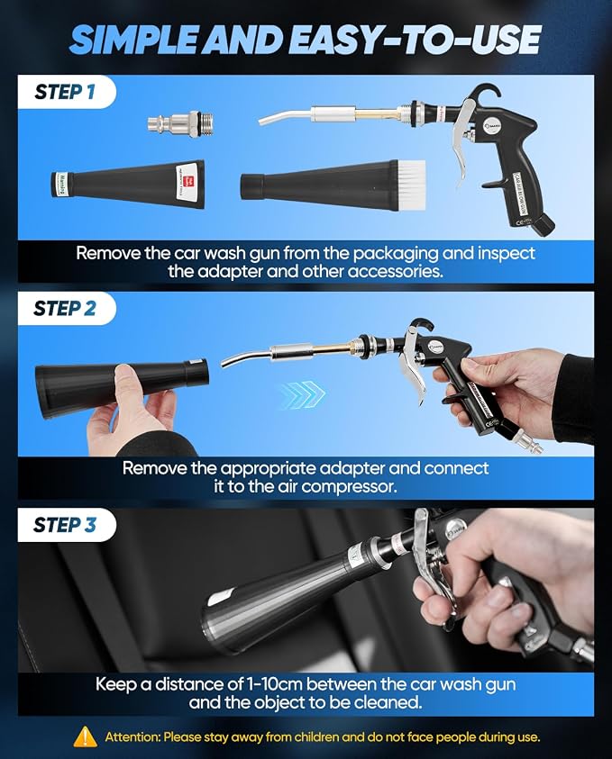 Saker Dry Cleaning Gun,Car Air Blow Gun,Car Cleaning Gun Quickly Removes Surface Dirt and Dust, Air Gun Works with Air Compressor(2 Set Nozzle)