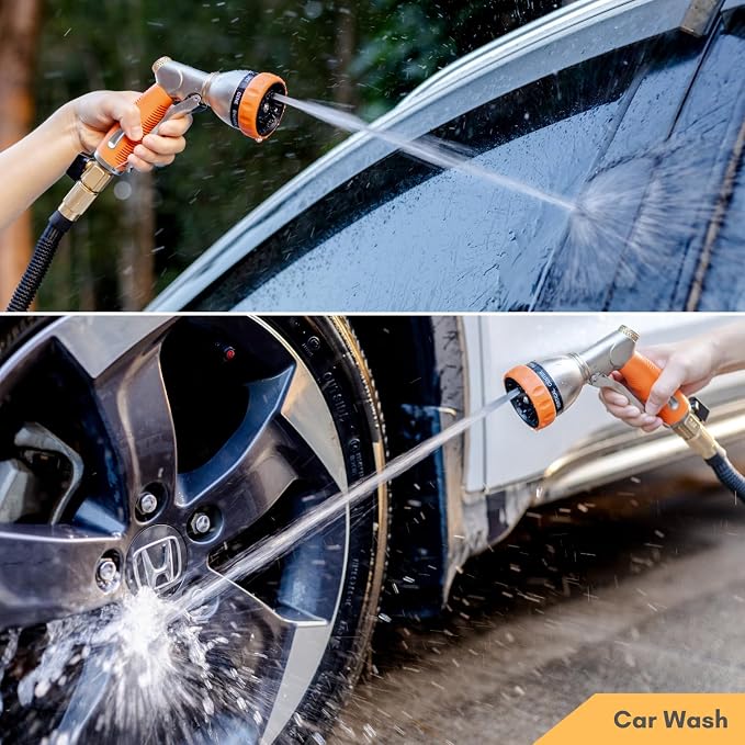 HOSUN 100% Metal Garden Hose Nozzle Sprayer with Ergonomic Handle, Orange