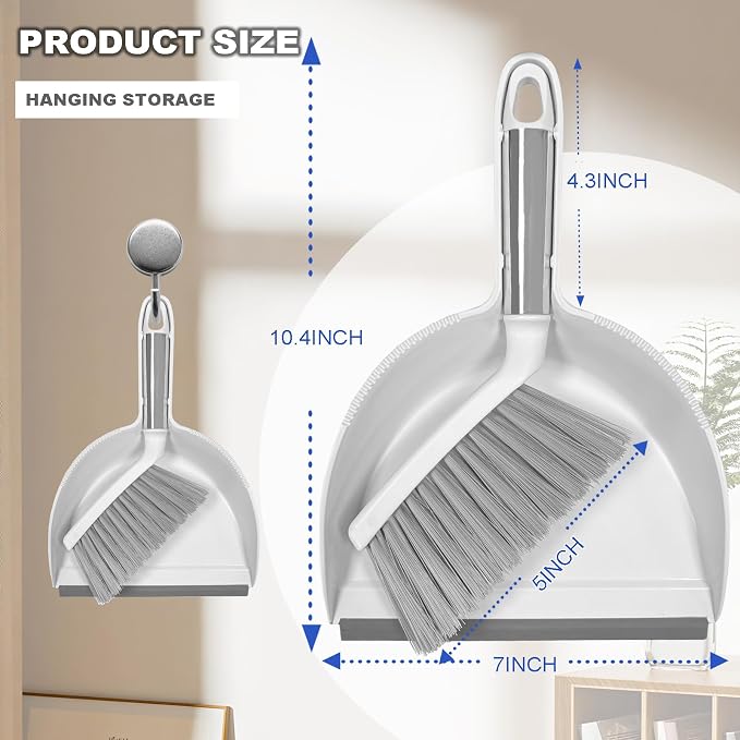 Small Broom with Dustpan Combo Set Mini Broom and Brush Set Hand Sweeper for Cleaning Desk Office Kitchen Pet Nest (White)
