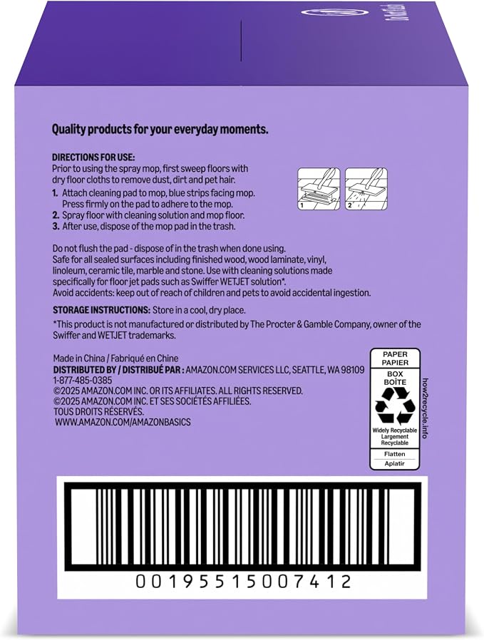Amazon Basics Floor Mopping Dry Pads, Super Absorbent, Fits Swiffer WetJet Mopping Systems, 36 Count, Packaging May Vary