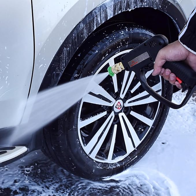 YAMATIC Pressure Washer Gun Stainless Steel Quick Connect | 5000PSI | 3/8" & M22-14 Fitting, Power Washer Stubby Trigger Handle with 1/4" Quick Connect for Foam Cannon Car Wash