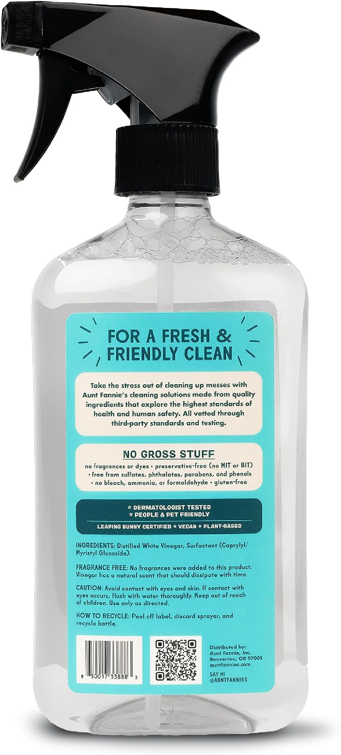 Aunt Fannie's All Purpose Vinegar Cleaner Spray, Fragrance Free, Pack of 6 | Cuts Grease & Grime, No Harsh Residue, Safe for Kitchens Bathrooms Windows Counters & Sealed Areas, Kid and Pet Safe