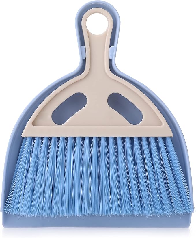 cobee Small Broom and Dustpan Cleaning Set, Mini Whisk Dustpan and Brush with Handle Portable Table Top Dust Pan Dining Table Crumb Sweeper Cleaning Tools with Soft Bristles for Housekeeping(Blue)