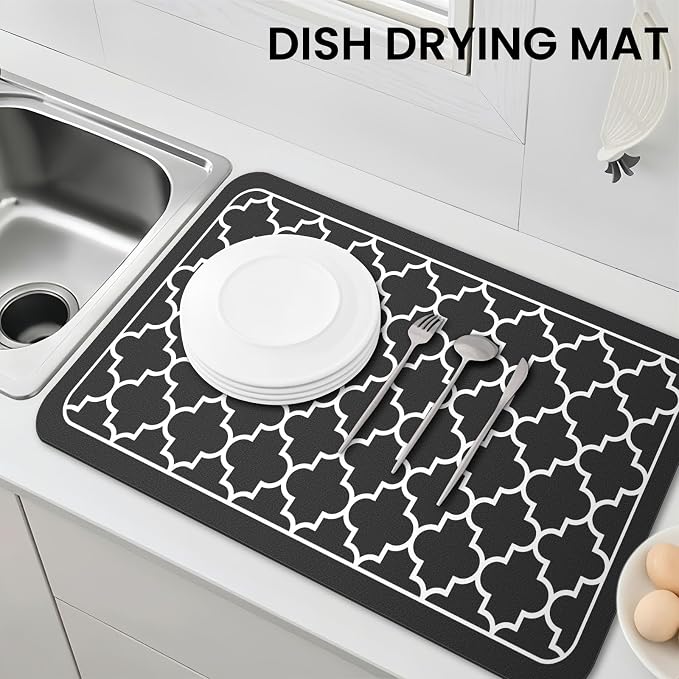 WISELIFE Dish Drying Mat Super Absorbent Drying Mat Large Dish Drying Mats for Kitchen Counter Easy Clean Dish Mat Kitchen Drying Mat18"x 28" Stylish Black