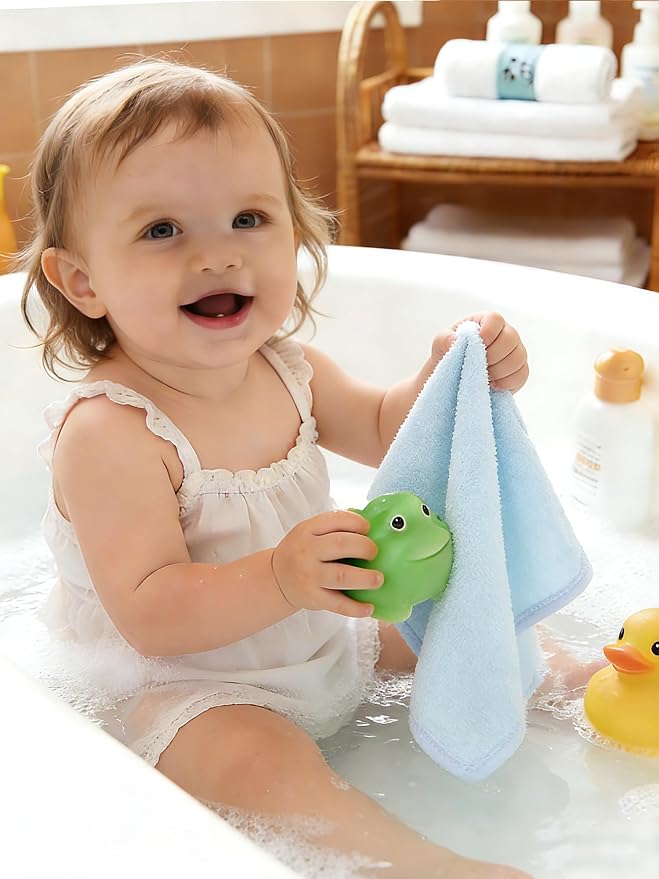 HIPHOP PANDA Baby Washcloths, Rayon Made from Bamboo - 2 Layer Ultra Soft Absorbent Newborn Bath Face Towel - Reusable Baby Wipes for Delicate Skin - Blue, 6 Pack