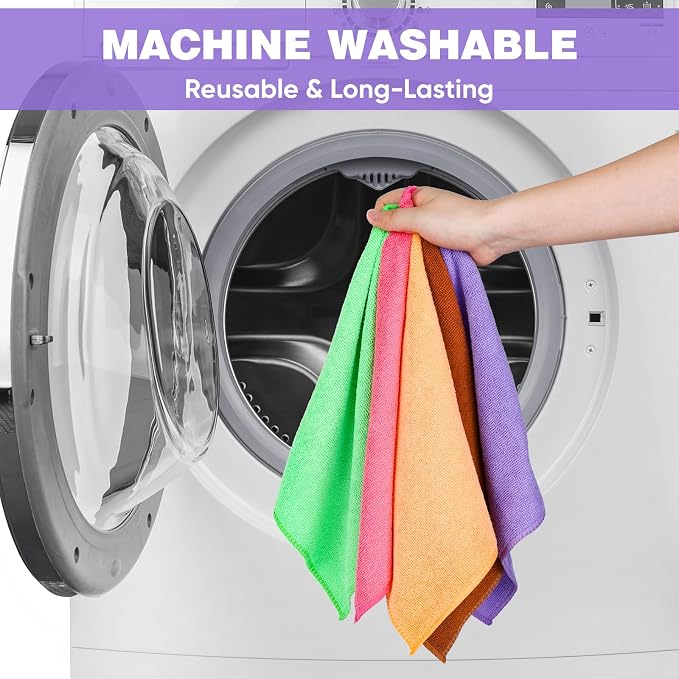 TEAWOO 10 Colors Microfiber Cleaning Cloths, 10 Pack Assorted Cleaning Rags, Highly Absorbent Microfiber Towels for Car, Kitchen, Bathroom and Household Cleaning, 11.8"X11.8"