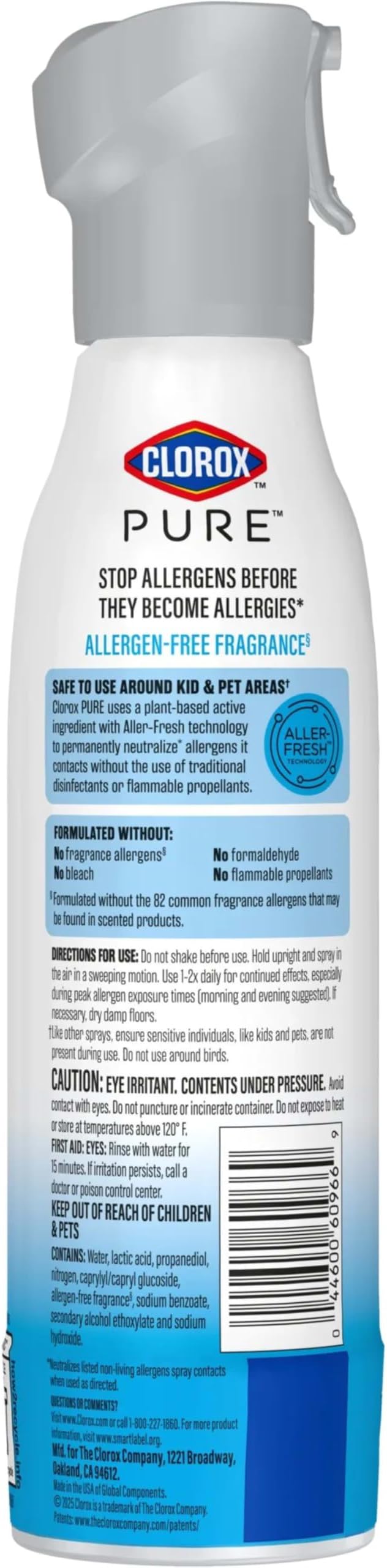 Clorox PURE Allergen Neutralizer Daily Air Spray, Fights Pet Odors, Fresh Scent, 8 Ounces