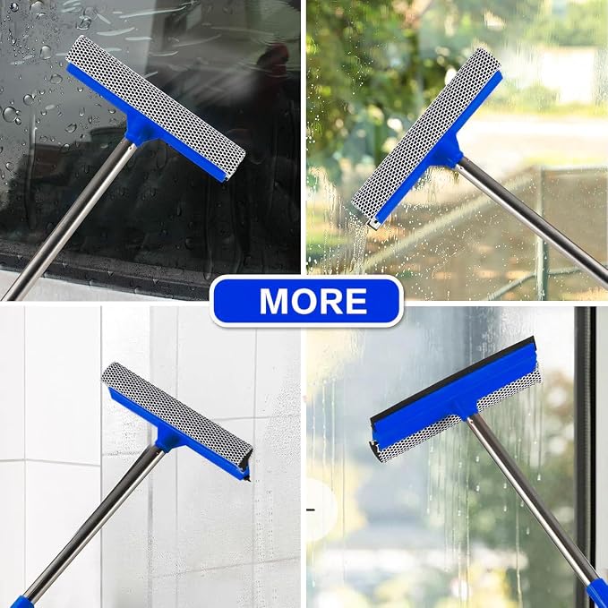 2 in 1 Window Squeegee,Car Window Cleaner Tool with 55" Long Stainless Steel Handle,Sponge Car Squeegee for Home,Gas Station,Glass,Shower,Outdoor High Window Cleaning
