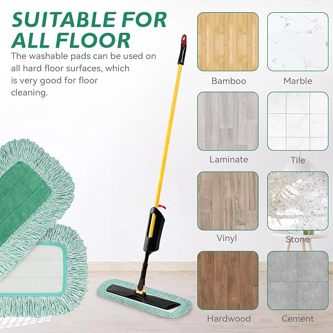 Dust Mop Pads for Rubbermaid Commercial Microfiber Dust Mops - 18 inch Mop Head Replacement with Fringe - Reusable Wet & Dry Cleaning Flat Mops System 18" 17" Refill for Multi-Surface Floor - 4 Pack