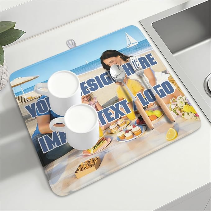 Custom Dish Drying Mat Design Your Photo Text Logo 16x18 Inch | Polyester,Absorbent Microfiber,for Kitchen Coffee Dining Bar Decor