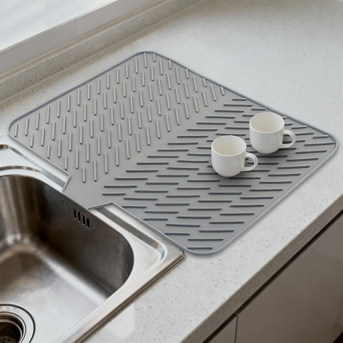 Silicone Drying Mat, 23"X17" With Built-in Drain Lip,Heat-Resistant,Eco-friendly,Hygienic Drying Pad,Leak-Proof and Non-Slip,Silicone Dish Drying Mat for Kitchen Counter or Sink(Gray 23X17)