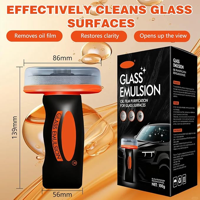 2PCS Glass Oil Film Remover for Car,Roll-On Glass Compound with Cleaning Board,Removes Oil Film & Smudges,Universal Anti-Rain Fog BrushOil Film Remover for Car Windshields(100g)