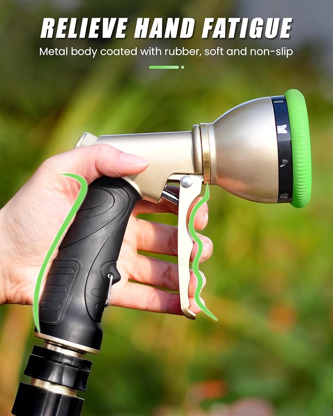 RAINPOINT Garden Hose Nozzle, Metal Hose Sprayer Nozzle With 9 Adjustable Spray Patterns, Heavy Duty Hose Sprayer for Watering Plants, Lawns, Car Wash, Pet Washing (Green)
