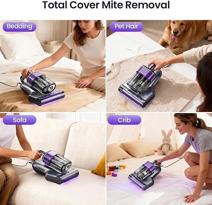 Maircle Mattress Vacuum Cleaner with UV Light, Bed Vacuum with Dust Detection, 16KPa Handheld Vacuum with LED Display, 40,000 Beats/Min Tapping, 150°F Heat, HEPA Filter for Bed, Couch
