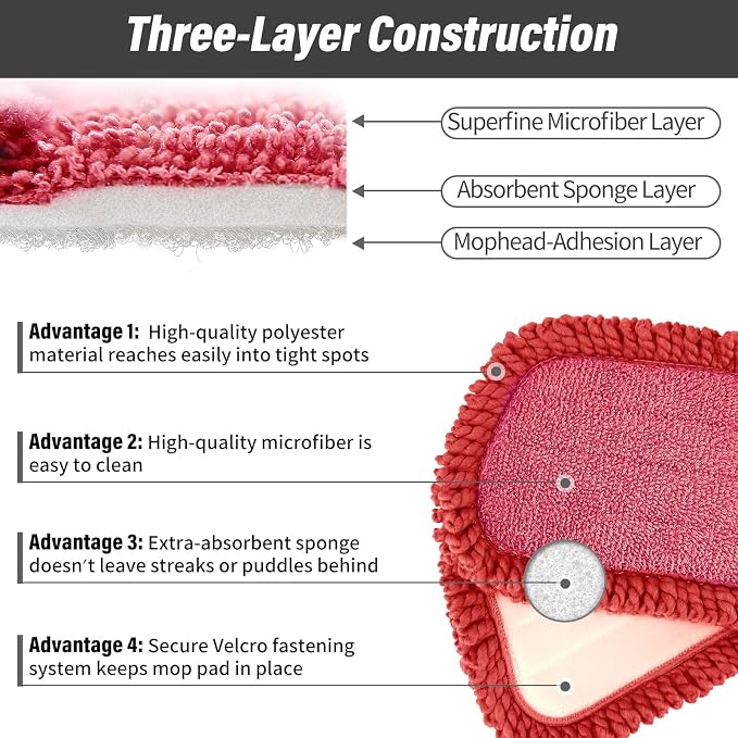 16.5" Microfiber Mop Pads Refills, 3 Pack Reusable Replacement Heads | reusable wet mop refills, machine washable for 14-16 inch spray mops, hardwood floors, dust cleaning & scrubbing