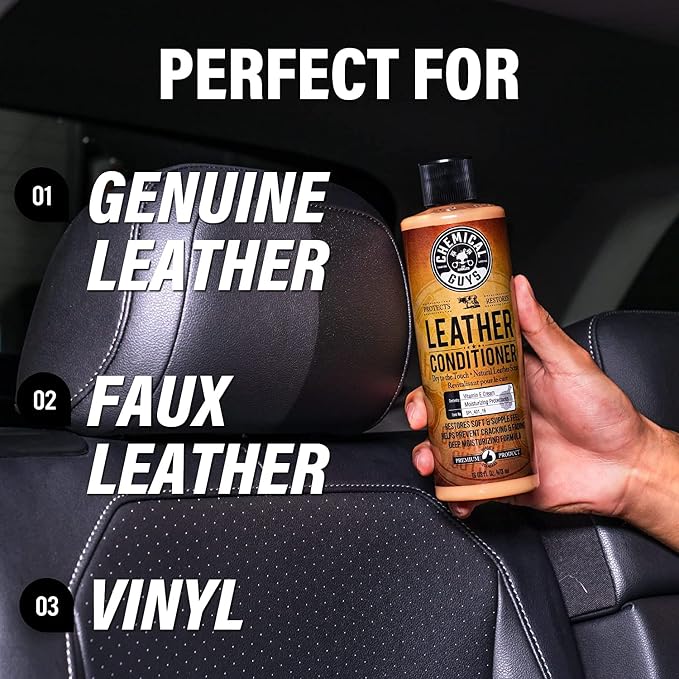 Chemical Guys Leather Cleaner and Conditioner Kit with Brush | Horse hair brush for car, furniture, jackets, and shoes, 3-item leather care bundle, 3 piece leather care kit with brush