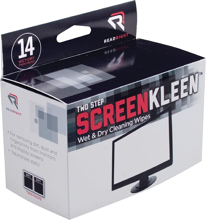 Read Right Kleen and Dry Screen Cleaning Wipes (RR1205) | Twin packs contain one pre-saturated wipe to remove | Alcohol-Free Cleani | Efficient and Convenient Method | Always Refer