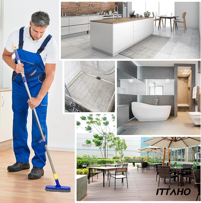 2 Pack Grout Brush with Long Handle, 56.5'' Swivel Grout Cleaning Brush,V-Shape Grout Scrub Brush, Extendable Handle Grout Cleaner Brush for Tile Floors,Bathroom,Baseboard,Shower,Corner