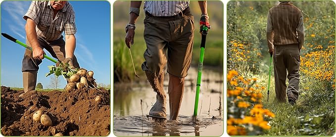 Small Garden Rake, 27-39" Telescopic Hand Cultivator | 5 Tine Metal Head, Adjustable Long Handle for Tight Spaces, Ergonomic Lawn Weeding Tool for Seniors Flower Beds Pots